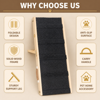 Rampe pliante moderne pour animaux de compagnie, structure en bois massif, surface antidérapante en tapis, poignée de transport portable, pieds de support robustes, pour chiens et chats, personnalisable