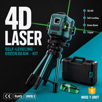 Kit de niveau laser auto-nivelant 4D |   Laser croisé 360° à faisceau vert 16 lignes |   avec trépied, étui de transport et télécommande pour la construction