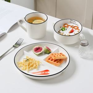 Assiette en porcelaine à trois <span class=keywords><strong>compartiments</strong></span> multifonctionnelle pour le contrôle des portions, usage domestique, haute esthétique, peinte sous glaçure - Product Image 4