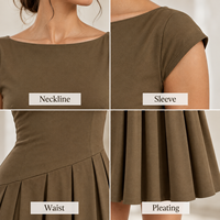 Robe midi personnalisée pour femme, tissée lisse, jupe plissée, col bateau, manches courtes, taille asymétrique, coupe trapèze, pour occasions