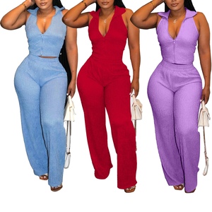 Summer Women's Sleeveless Top Pleat Casual <b>Pants</b> 2 Piece Set Fashion - Product Image 1