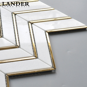 Mosaïque en marbre <span class=keywords><strong>blanc</strong></span> Thassos et métal doré <span class=keywords><strong>Chevron</strong></span> en chevrons - Product Image 4