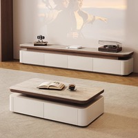 Ensemble table basse et meuble TV minimaliste italien pour salon, meuble TV en bois blanc avec tiroirs de rangement