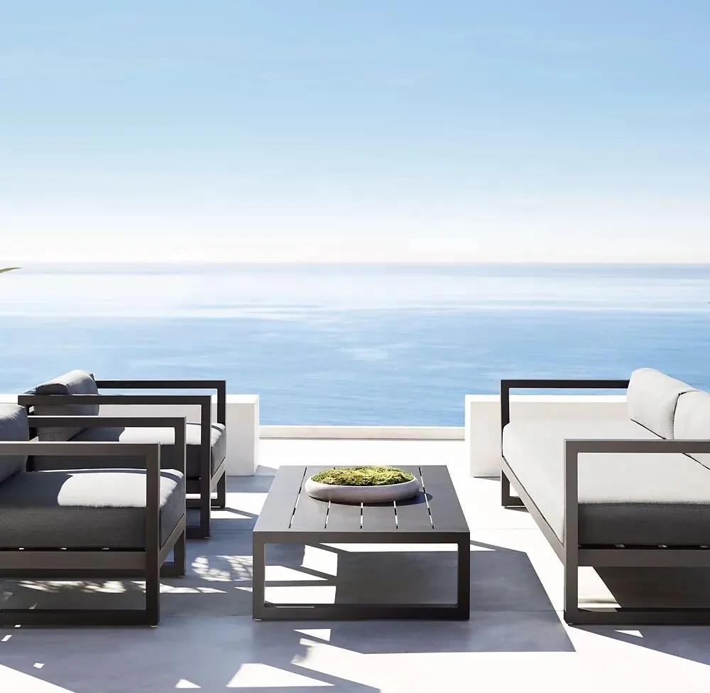 Sofás de aluminio para jardín, sofá de estilo minimalista, conjunto de sofás seccionales para patio, muebles de exterior, sillas de oficina y hotel