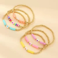 Bracelet de perles d'argile colorées faites à la main pour femmes et filles en couches d'or Heishi Surfer Strand Fashion Wrap Bracelets