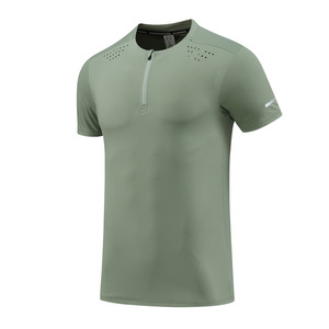 Camiseta Personalizada para Hombre, Cuello Vertical, Media Cremallera, Color Sólido, Ropa Deportiva de Verano, Elástica, de Secado Rápido, para Gimnasio - Product Image 4