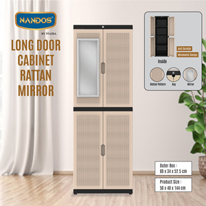 Stylish rattan motif portable <b>wardrobe</b> with long door <b>mirror</b>, offering multifunctional home storage and organization - Product Image 4