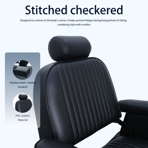 Black Hydraulic Barber <b>Chair</b> with <b>Reclining</b> Backrest PU <b>Leather</b> 360° Swivel Heavy Duty Base Adjustable Headrest & Footrest - Product Image 3
