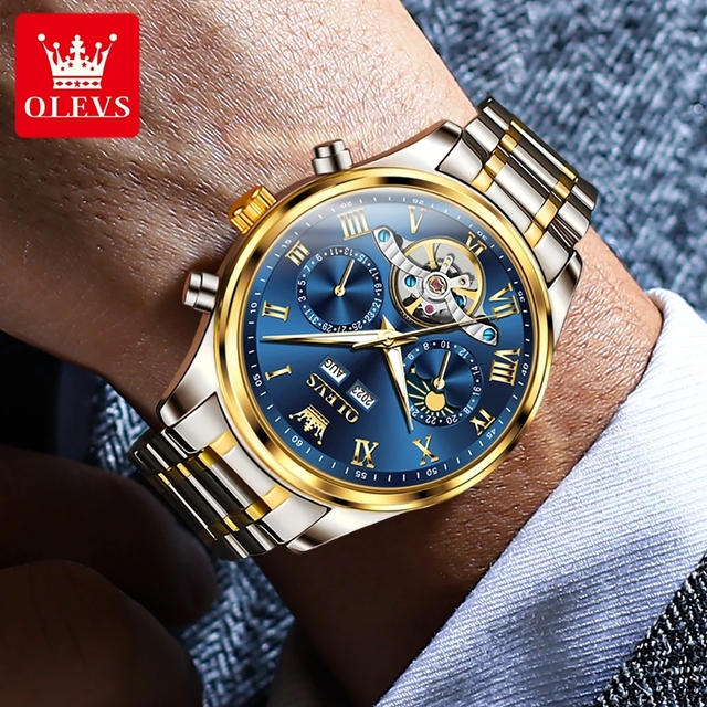 OLEVS 7005 Men Automatic Mechanical Watch Stainless Steel Strap Classic Auto Date Waterproof Luminous Watch Custom