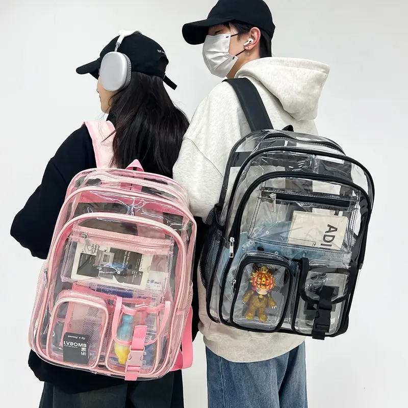 Klarer Rucksack transparente Rucksäcke durchsichtige Buchtasche für Damen schwerlast Pvc-Gittertasche niedliche Mädchen-Buchstaschen