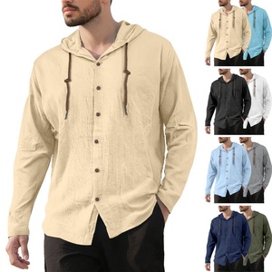 Áo Nỉ Nam 2025 màu trơn thường ngày Áo Thun Có Mũ Trùm Đầu Dài Tay Vải Lanh cotton dệt kim lỏng lẻo phù hợp với áo hoodie - Product Image 1