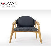 Fauteuil de salon extérieur de style scandinave, structure en teck massif, assise rembourrée résistante aux intempéries, pour jardin, hôtel, bord de piscine