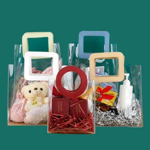 PVC Plastic Gift Wrap Bags Clear Gift Bags with Handles Plastic Tote Bag Transparent for Shopping Party and Retail