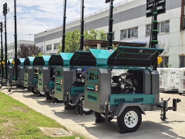 10KVA Diesel Generator 4x500w Light Tower Manual Mast Portable Mining Construction Sport Stadium