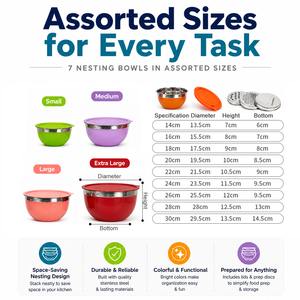 Thick Stainless Steel Egg Mixing <b>Bowls</b> With Airtight Lids Stackable Colorful Salad <b>Bowls</b> for Kitchen Baking Prep - Product Image 2