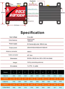 AKK Race VTX 5.8G 1.6W de Largo Alcance, VTX 1.6W Smart Audio <span class=keywords><strong>VS</strong></span> 1.6W ZLD - Product Image 5
