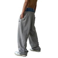 Streetwear hip hop jambe large double taille pantalons de survêtement bouton jeans y2k pantalons de survêtement empilés jogging causal grande taille pantalons pour hommes