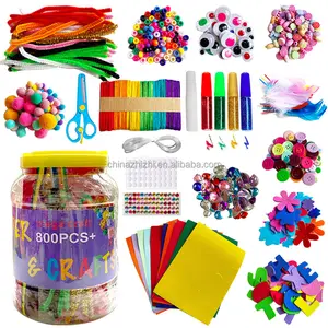 Mega Kids Crafts Kit et Art Supplies Jar Kit Faire Bracelets et Colliers Plus Glitter Glue,Popsicle Sticks,Google Eyes