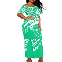 Robe longue tribale polynésienne Chuuk Puletasi grande taille pour femme, motif Hibiscus, style île, une pièce, épaules dénudées, ensemble de robes pour femme