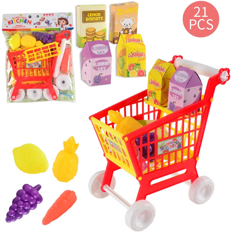 Mini carrito de juego para niños, 21 unidades, para frutas, verduras, supermercado