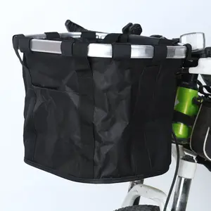 Cesta de bicicleta portátil dobrável, cesta para bicicleta de poliéster com estampa portátil, à prova d' água, carregador para bicicleta