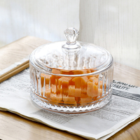 Pot de rangement cannelé en verre sodocalcique fabriqué à la machine avec couvercle transparent, disponible en deux tailles, pot décoratif en verre pour comptoir de cuisine et de salon