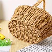 Moderne minimalistische geweven PP handtas picknickmand met deksel voor buitenopslag fruit & groente draagtas