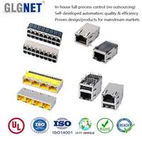 Connecteur RJ45 blindé GLGNET 8 ports 100/1000/2.5G/5G/10G 8P8C Cat6/Cat7 Jack PCB en bronze phosphoreux plaqué or avec loquet standard pour