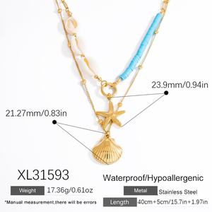 Collier pendentif double couche en acier titane couleur or 18 carats avec coquille de pierre naturelle, colliers de mode en acier inoxydable - Product Image 6