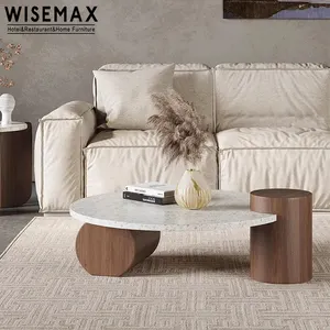 WISEMAX furnitur mewah ringan ruang tamu terrazzo pusat meja modern kayu bulat meja kopi untuk hotel rumah villa