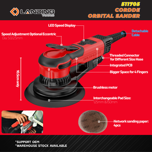 Lijadora Orbital Aleatoria Eléctrica sin Escobillas de 150 mm con Velocidad Variable para Trabajos en Madera y Pulido de Automóviles 511716 - Product Image 4