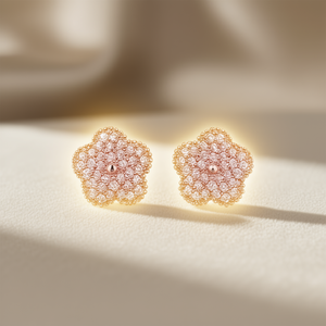 Boucles d'oreilles clous fleur or rose E4529, micro-incrustation de strass en cristal, luxe pour femme, usage quotidien - Product Image 2