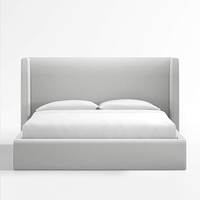 Base de lit moderne pleine grandeur en tissu de lin gris foncé lit carré rembourré pour meubles de chambre à coucher design populaire