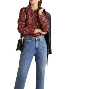 Camicia Vintage da <span class=keywords><strong>Donna</strong></span> <span class=keywords><strong>Bordeaux</strong></span> a Pois con Maniche Lunghe, Colletto Classico e Bottoni per Primavera e Autunno - Product Image 1