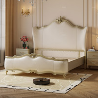 Lit double Jianfeina de style français et américain en cuir véritable et bois massif 1,8 m, luxueux pour chambre principale, usage domestique