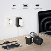 Adaptateur de voyage Gan 65W, design ultra fin, ports USB-C multiples, chargeur rapide, adaptateur d'alimentation universel tout-en-un