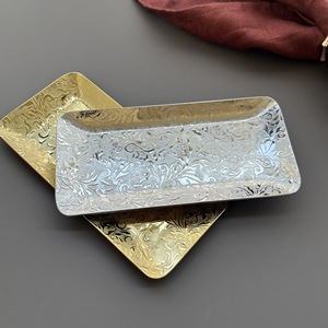 Plato para Toallas de Acero Inoxidable, Estilo Hotelero de Alta Gama, para Servir Toallitas Húmedas, Rectangular, Dorado, Pequeño, Bandeja de Servicio, Vajilla, Estilo Chino Nuevo - Product Image 1