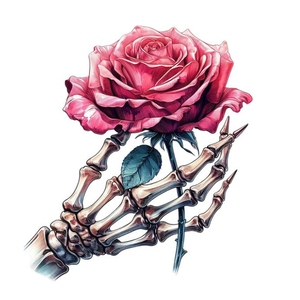 Wholesale Rose In <strong>Skeleton</strong> Hand DTF <strong>Transfer</strong> Bone Hand Rose <strong>Iron</strong> <strong>On</strong> DTF Heat <strong>Transfer</strong> Ready To Press Stickers For Clothes - Product Image 6