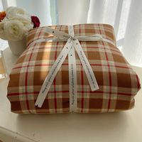 Parure de lit en coton motif géométrique à carreaux-un ensemble de housse de couette en coton lavé doux respirant housse de couette drap de lit taie d'oreiller ensemble