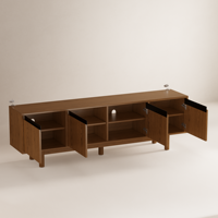 Meuble TV vintage mi-siècle sur pieds hauts, centre de divertissement sur pied, console multimédia rétro avec rangement DSG075 (Stock US)