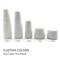 Set Botol Kosmetik Kaca Lengkung Putih Matte Kosong untuk Perawatan Kulit, Toner, Lotion, Serum, Krim, Ukuran Kustom, Cetak Warna, Kemasan