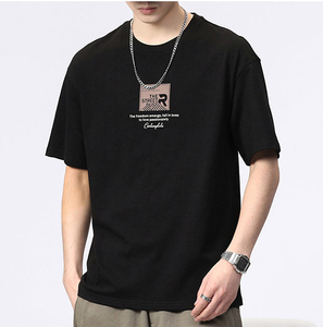 カスタマイズメンズコームドコットンヘビーウェイトTシャツ半袖リブネックストリートセットブランクボックス - Product Image 1