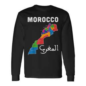 T-shirt à manches longues avec carte du Maroc, texte arabe, design fierté et racines - Product Image 1
