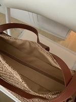 Sac fourre-tout en paille tressée fait main, grande capacité, sac à bandoulière, sac de plage d'été avec poignée en cuir, sac à main décontracté léger