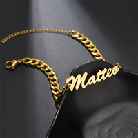 Bracelet de cheville personnalisé en or, maille cubaine, pour homme, tendance, en acier inoxydable, avec nom personnalisé, pour le dropshipping