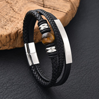 Bracelet en cuir tressé avec pierres turquoise et lapis-lazuli, en acier inoxydable, multicolore, pour homme, idéal pour un anniversaire