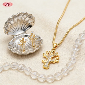 Parures de bijoux Hengdian en zircon AAA et corail, plaqué or 18 carats, pour femmes, usage quotidien et soirées, vente en gros - Product Image 1