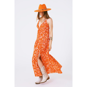 เดรสแม็กซี่พิมพ์ลายดอกไม้คอวีสีส้ม - Product Image 3