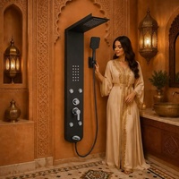 Panneau de douche mural moderne en acier inoxydable avec cascade LED, effet pluie et fonction massage, système tour intégré