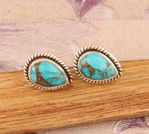 Boucles d'oreilles en cuivre bleu Turquoise faites à la main pour femme, clous d'oreilles en forme de poire, nouvelle collection - Product Image 5